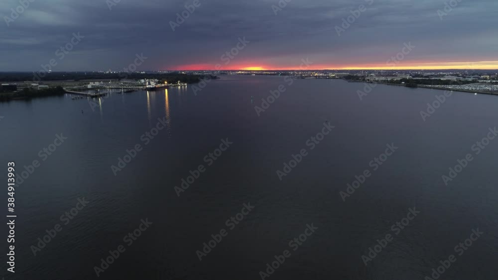 Aerial View of Intense Sunset and Cloud Patterns over Delaware River Philadelphia Aerial View of Intense Sunset and Cloud Patterns over Delaware River Philadelphia
