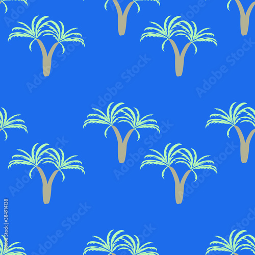 seamless coconut tree design pattern on blue  background