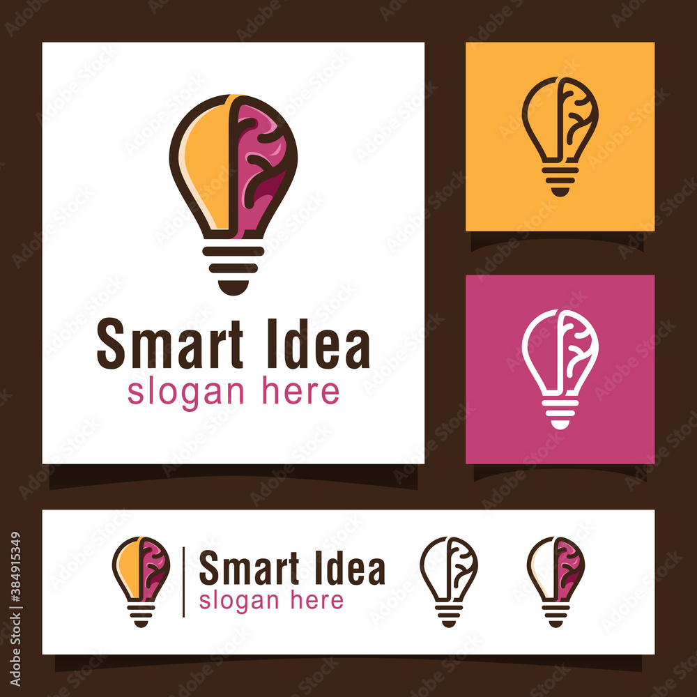 smart idea logo, smart brain, brain grow, brain bulb logo design vector template