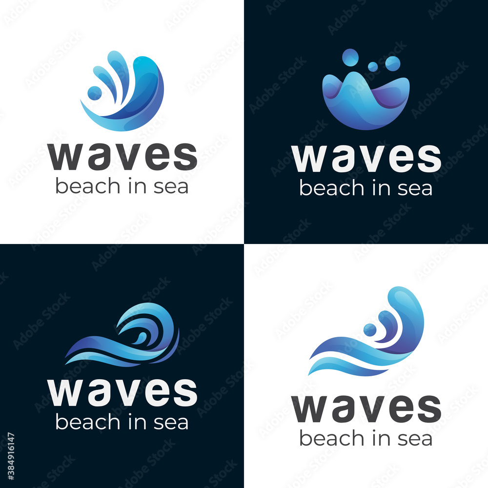 gradient blue waves in sea or beach logo collection gradient blue waves in sea or beach logo collection