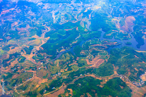 Aerial view of the green mountain scenery.