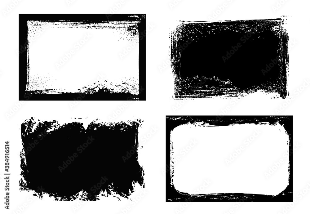 Grunge frames isolated vector black rectangular borders with rough