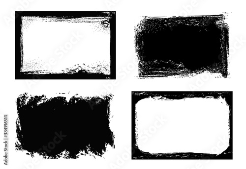 Grunge frames isolated vector black rectangular borders with rough scratched edges. Grungy vintage old texture, dirty spatter vignettes, retro design elements or photo frames on white background set photo