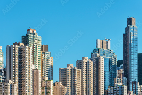 High rise residential building in downtown district of Hong Kong city