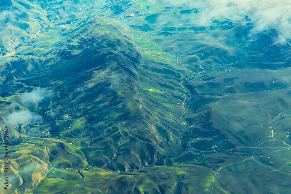 Aerial view of the green mountain scenery. Aerial view of the green mountain scenery.