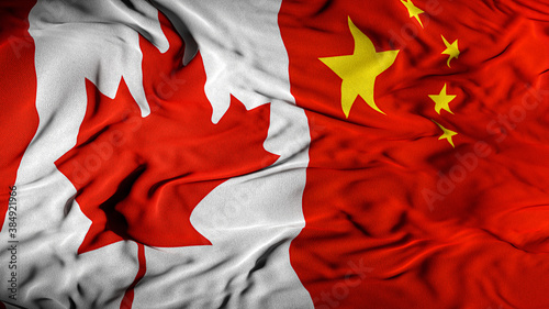 Photography Canada - China Combined Flag | Canada and China Relations Concept | Canadian - C