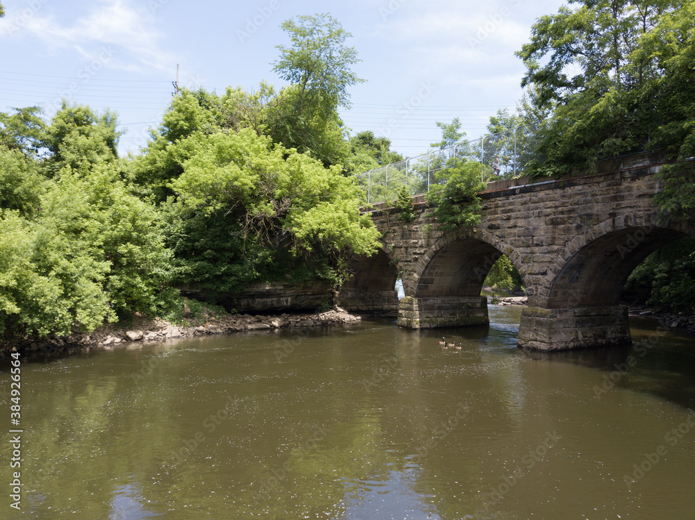 Cuyahoga River in Cuyahoga Falls, Ohio aerial photography