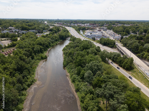 Cuyahoga River in Cuyahoga Falls, Ohio aerial photography