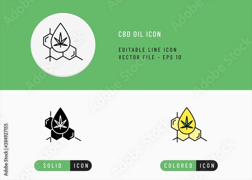 CBD oil icons set editable stroke vector illustration. Tincture concentrate drop concept. Icon line style on isolated background for ui mobile app, web design, and presentation.