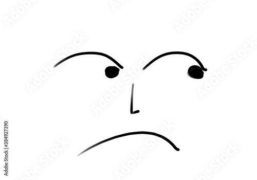 Sarcastic and bored face in black color hand drawing on white background for facial expression of human.