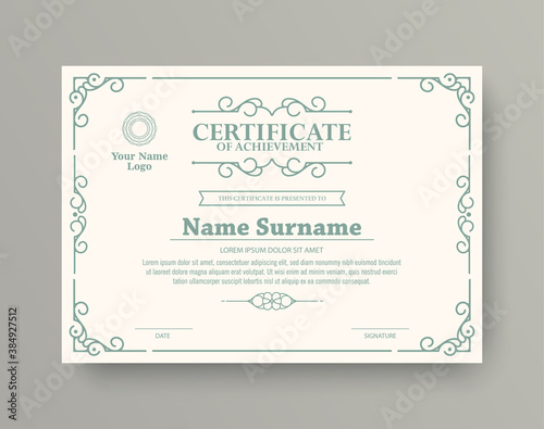 Classic style award certificate with frame