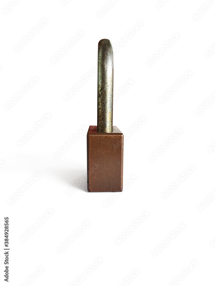 Old golden key lock on white background Old golden key lock on white background