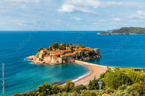 Sveti Stefan Island in the Adriatic Sea near Budva, Montenegro 