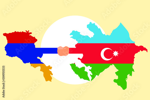 War concept: Armenia military tank versus Azerbaijan military tank in war