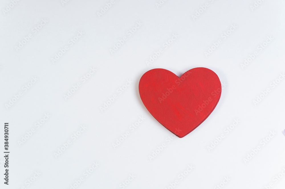 red heart top view on a white background, copy space and mock up