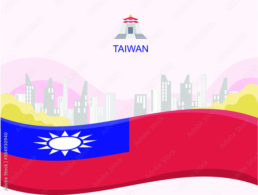 Independence day vector concept: Flag of taiwan with cityscape background 
