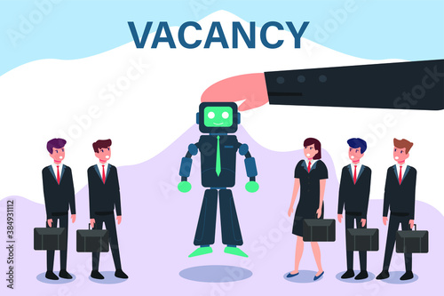 Artificial intelligence robot vector concept: Hands choosing artificial intelligence robot to fill the vacancy