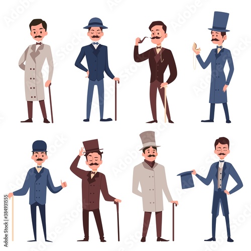 Victorian gentlemen set - cartoon men in vintage English clothing