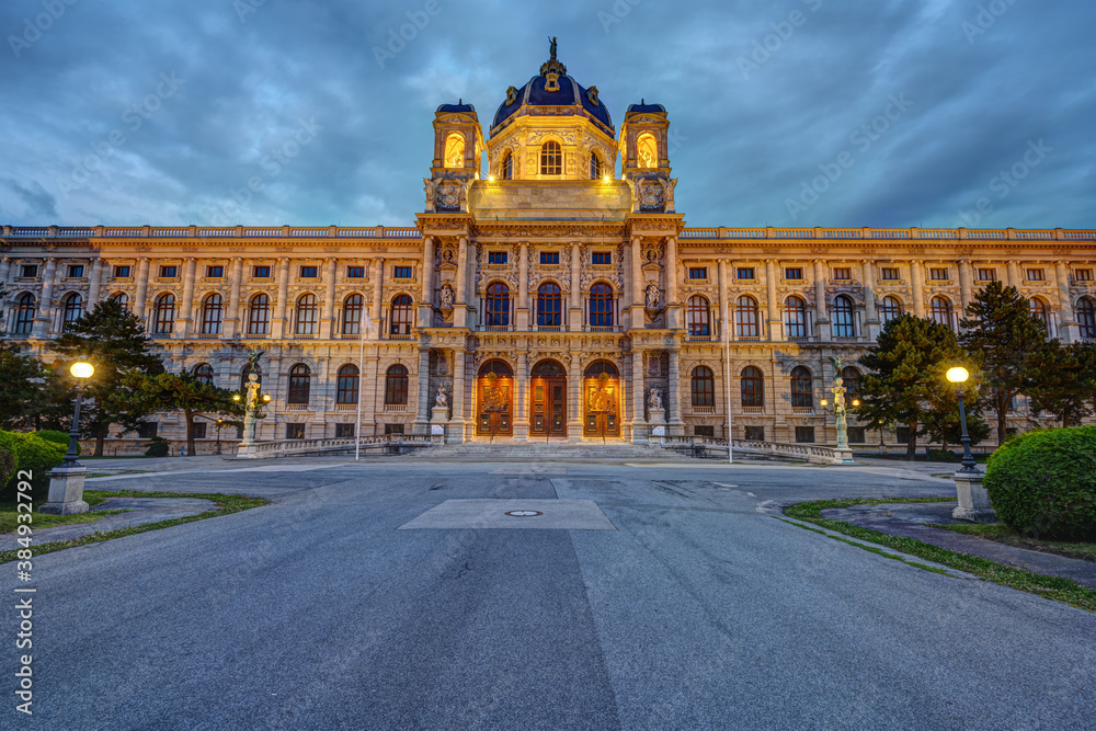 The Kunsthistorisches Museum in Vienna, Austria, at dusk