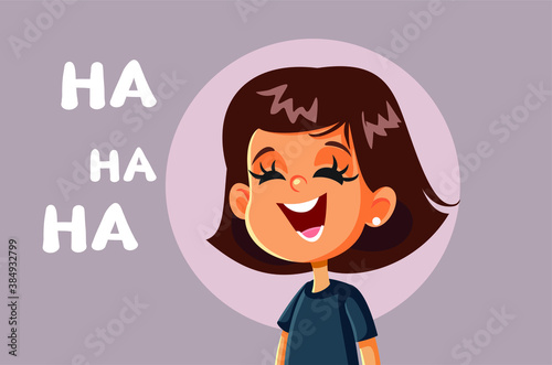 Little Girl Laughing Vector Cartoon Illustration
