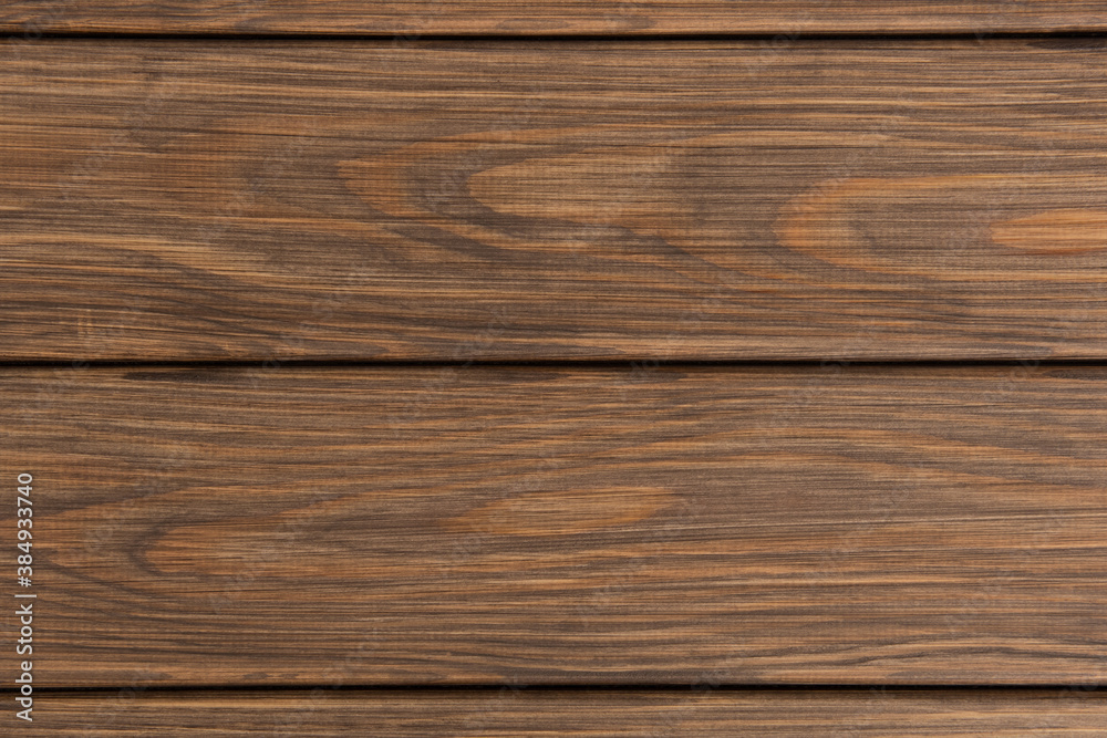 Fototapeta premium Brown wooden planks background. Wood texture background with striped pattern, viewed from above.
