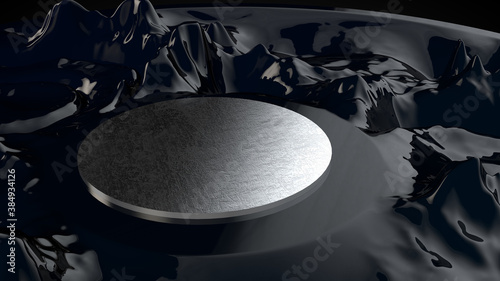 Abstract black background with silver 3D podium for product presentation