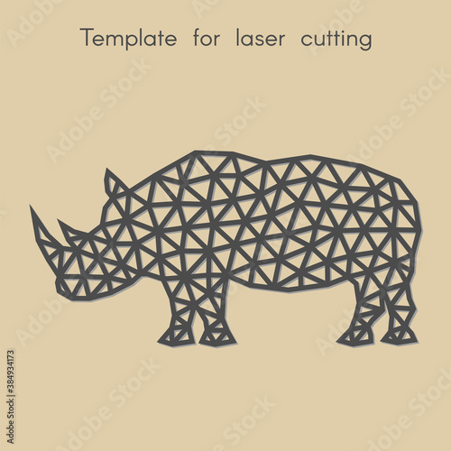 Template animal for laser cutting. Abstract geometriс rhino for cut. Stencil for decorative panel of wood, metal, paper. Vector illustration.
