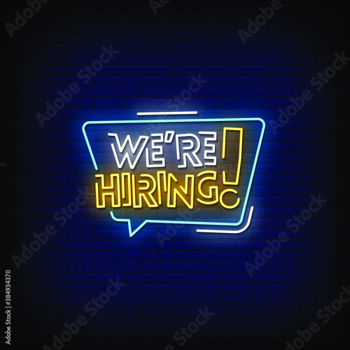 We Are Hiring Neon Signs Style Text Vector