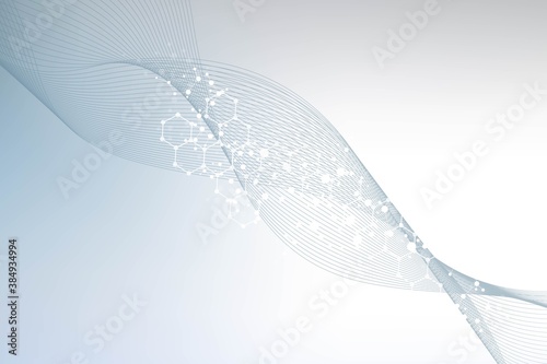 Structure molecule and communication. Dna, atom, neurons. Scientific concept for your design. Connected lines with dots. Medical, technology, chemistry, science background. Vector illustration.