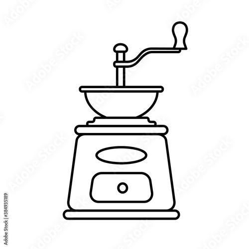 Manual coffee grinder. Vector outline icon. Isolated on white.