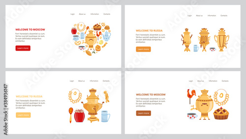 Samovar and Russian traditional cuisine - website banner set