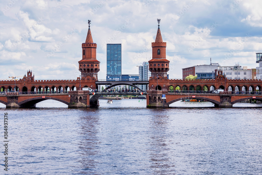 Oberbaumbrucke across the Spree, the longest bridge of Berlin, Germany