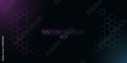 Futuristic glowing hexagon honeycomb grid. Purple and blue cyber background or pattern for modern hi-tech design. Vector illustration