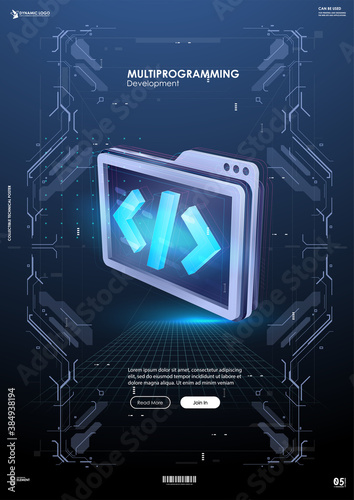 Development and software. Concept of programming, data processing. Internet education course degree vector illustration.