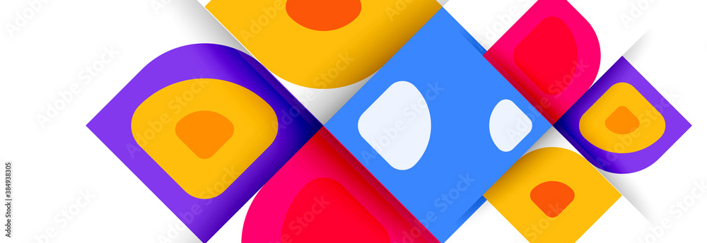 Set of vector modern geometric abstract backgrounds with repeating abstract round shapes patterns and shadow effects