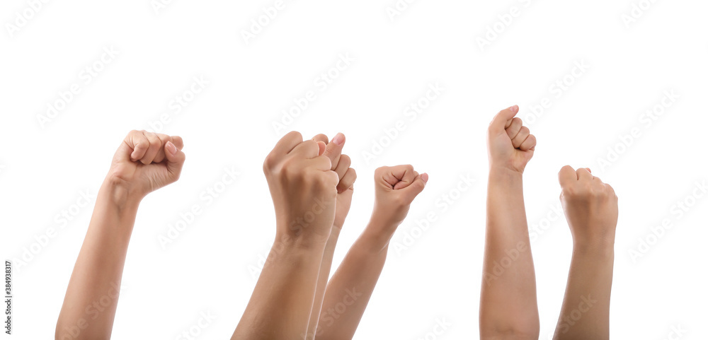 Hands of protesting people on white background Hands of protesting people on white background