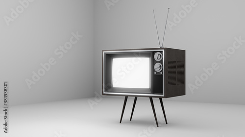 3d rendering of an isolated old style retro fashioned vintage television against a white backdrop. These televisions were used in the 1970s and 1980s