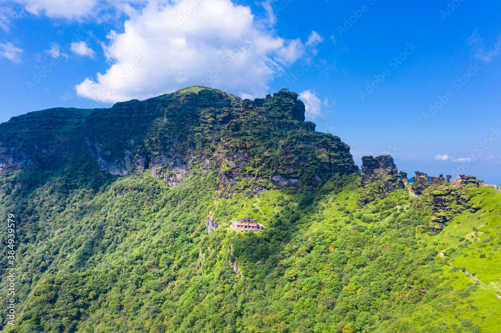 Obraz premium Aerial view of Mount Fanjing, Tongren City, Guizhou Province, China