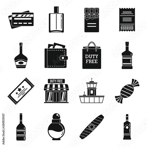 Airport duty free shop icons set. Simple set of airport duty free shop vector icons for web design on white background