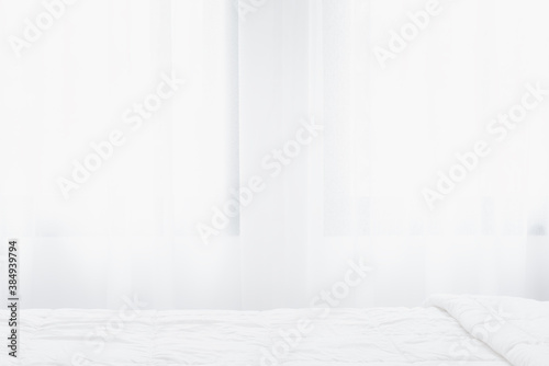 Beautiful soft clean and cozy white bedroom interior with copy space