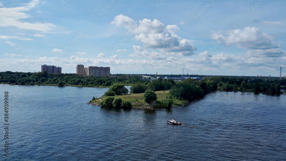 View of the river (Sky, green, river)