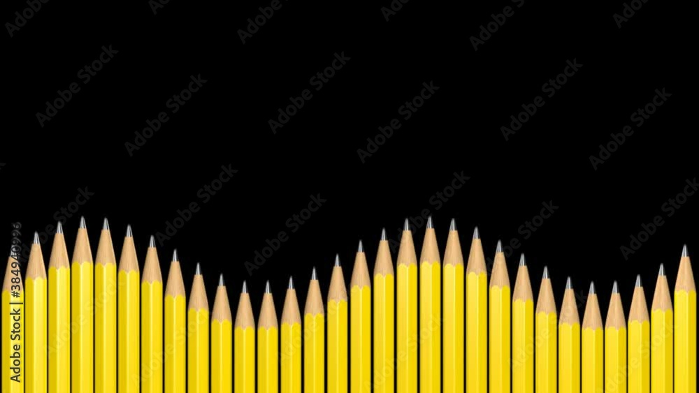 wavy row of yellow school pencils popping up - 3d illustration animation wavy row of yellow school pencils popping up - 3d illustration animation