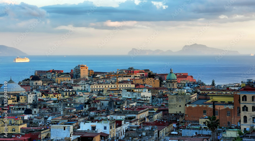 evening view of Naples, Italy