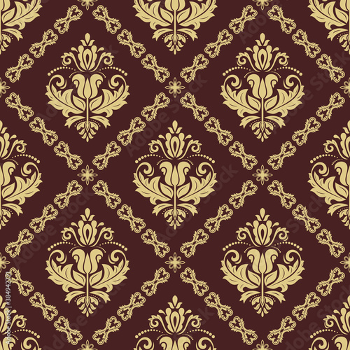 Classic seamless vector brown and golden pattern. Damask orient ornament. Classic vintage background. Orient ornament for fabric, wallpaper and packaging