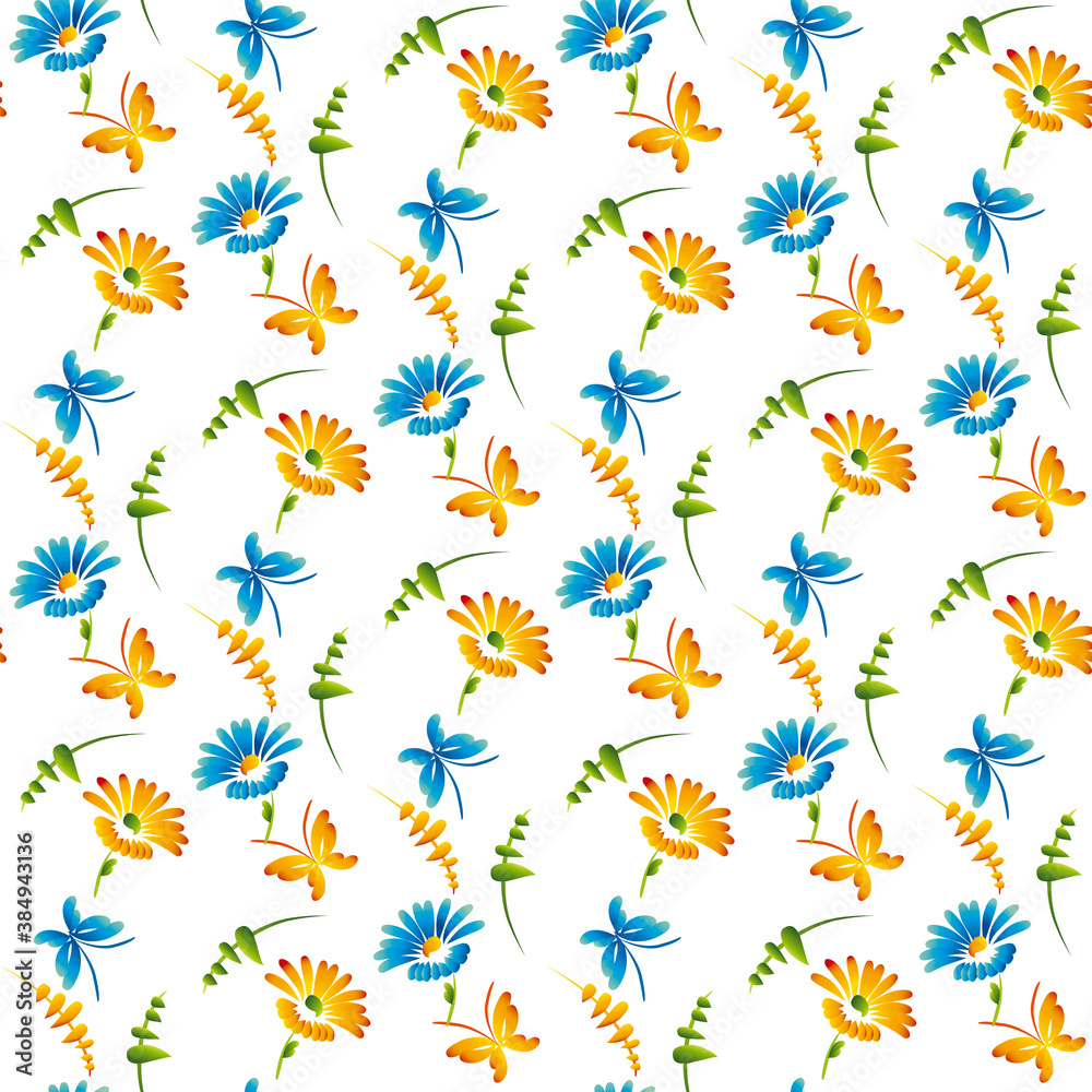 Naive light peasant floral seamless pattern