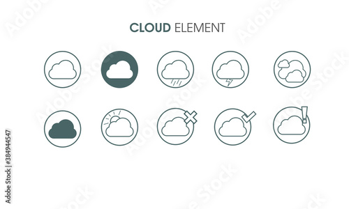 Set of Outline Stroke Clouds Button Notification. Rainy, Thunder, Season, Weather, Summer