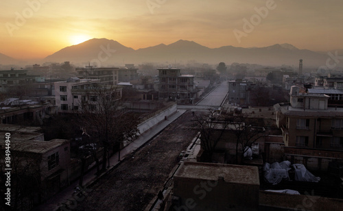 Sunrise over the city of Kabul in Afghanistan photo
