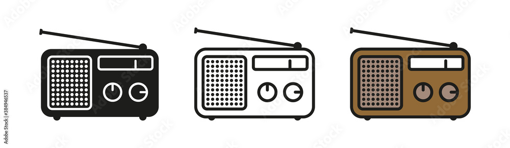 Retro radio icons isolated on white background. Old radio, vector ...