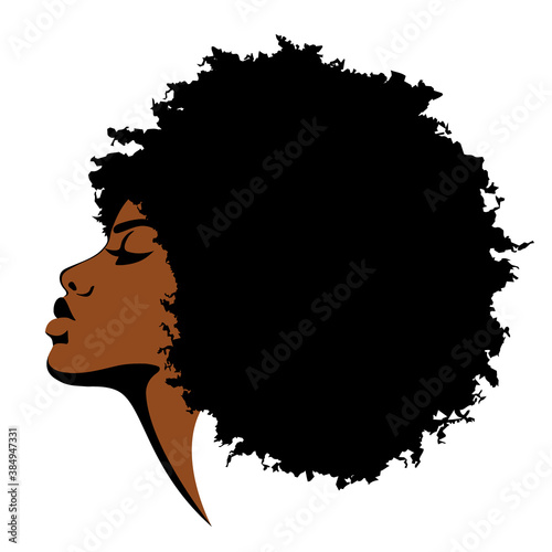 Beautiful black skined woman with curly hair