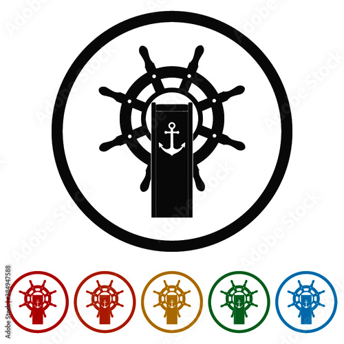 Ship wheel ring icon, color set